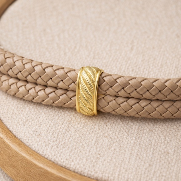 Judith Ripka Tan Double Rope Leather Bracelet 925 Gold Over Clasp EUC 8" #523 - Picture 4 of 8